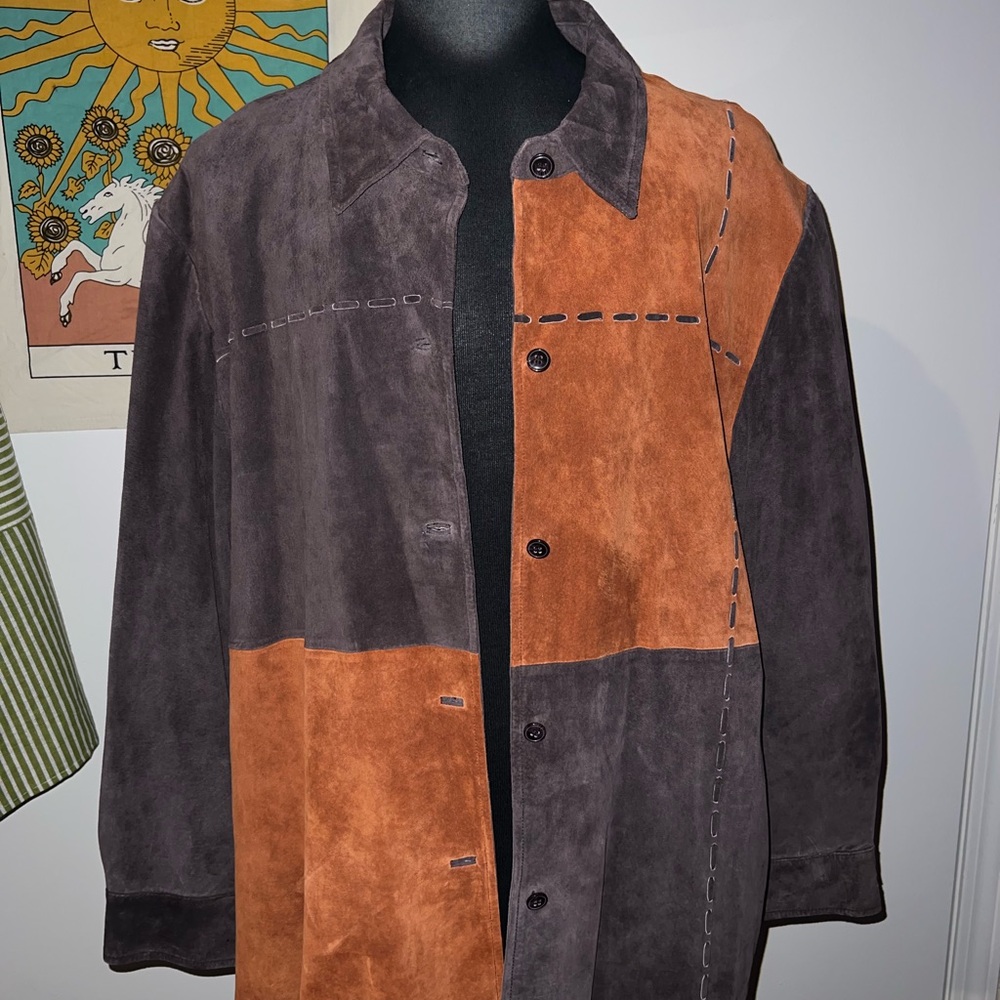 Terry Lewis Classic Luxuries Men's Suede Patchwork Jacket - Brown and Orange